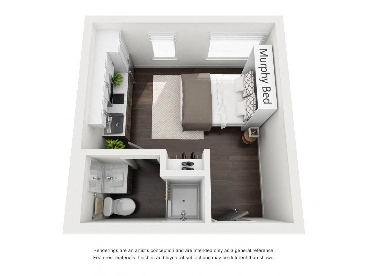 Floor plan for studio, 1 bath, 254 sqft