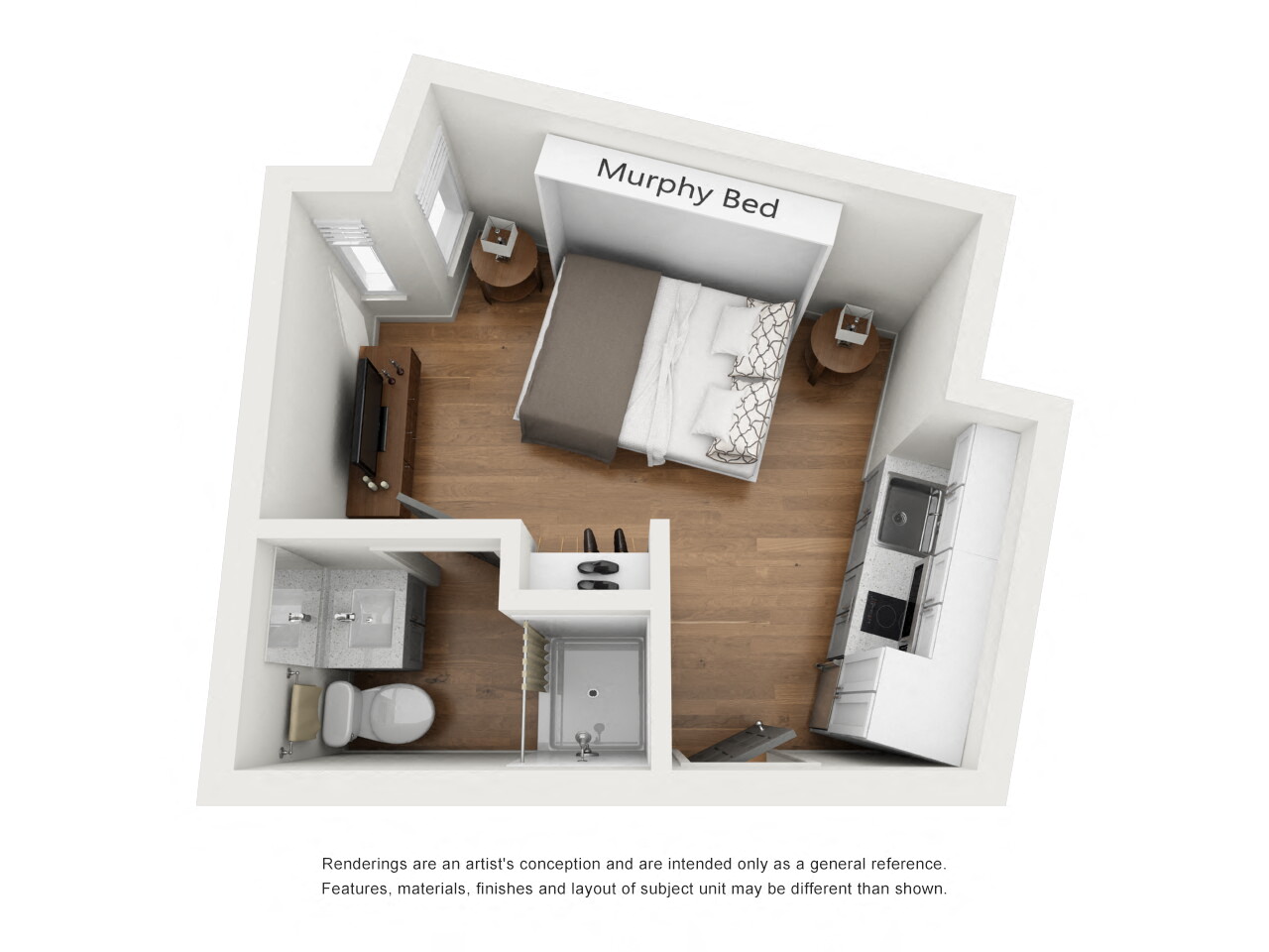 Floor plan for studio, 1 bath, 242 sqft