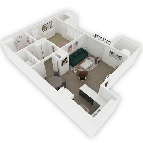 Floor plan for 1 bed, 1 bath, 717 sqft