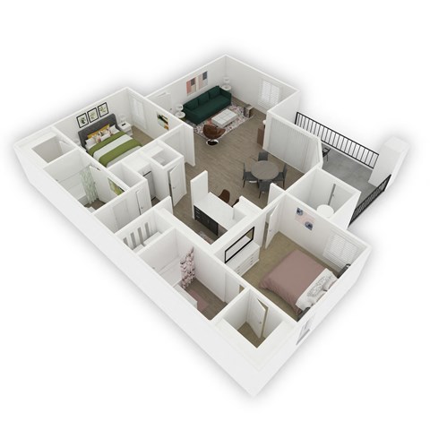 Floor plan for 2 beds, 2 baths, 952 sqft