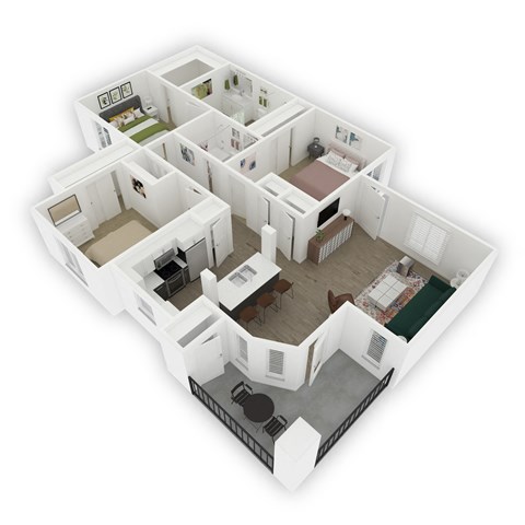 Floor plan for 3 beds, 2 baths, 1258 sqft