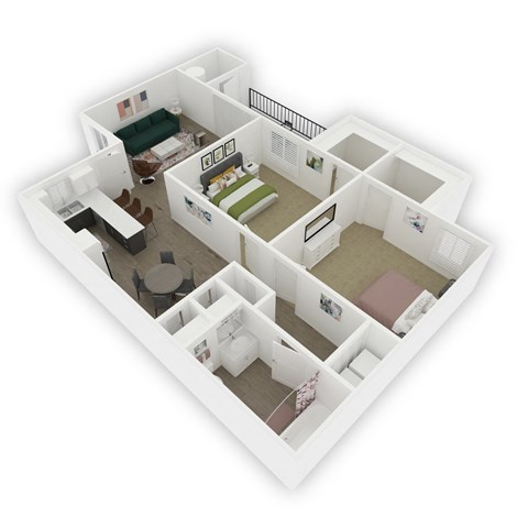 Floor plan for 2 beds, 1 bath, 838 sqft