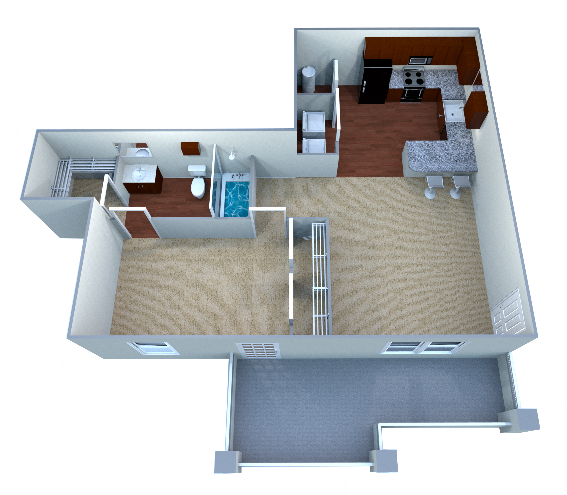 Floor plan for 1 bed, 1 bath, 690 sqft