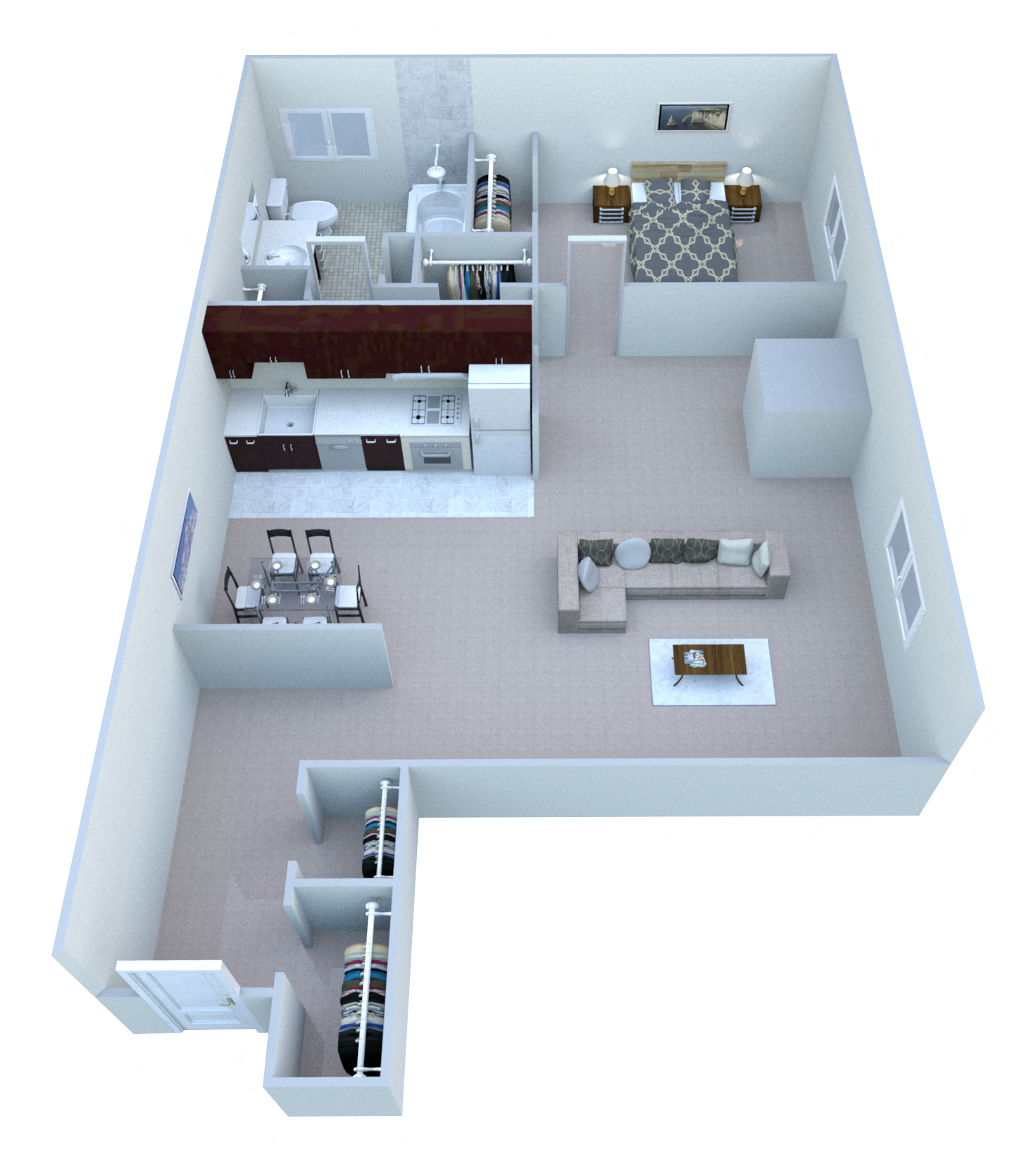 Floor plan for studio, 1 bath, 650 sqft
