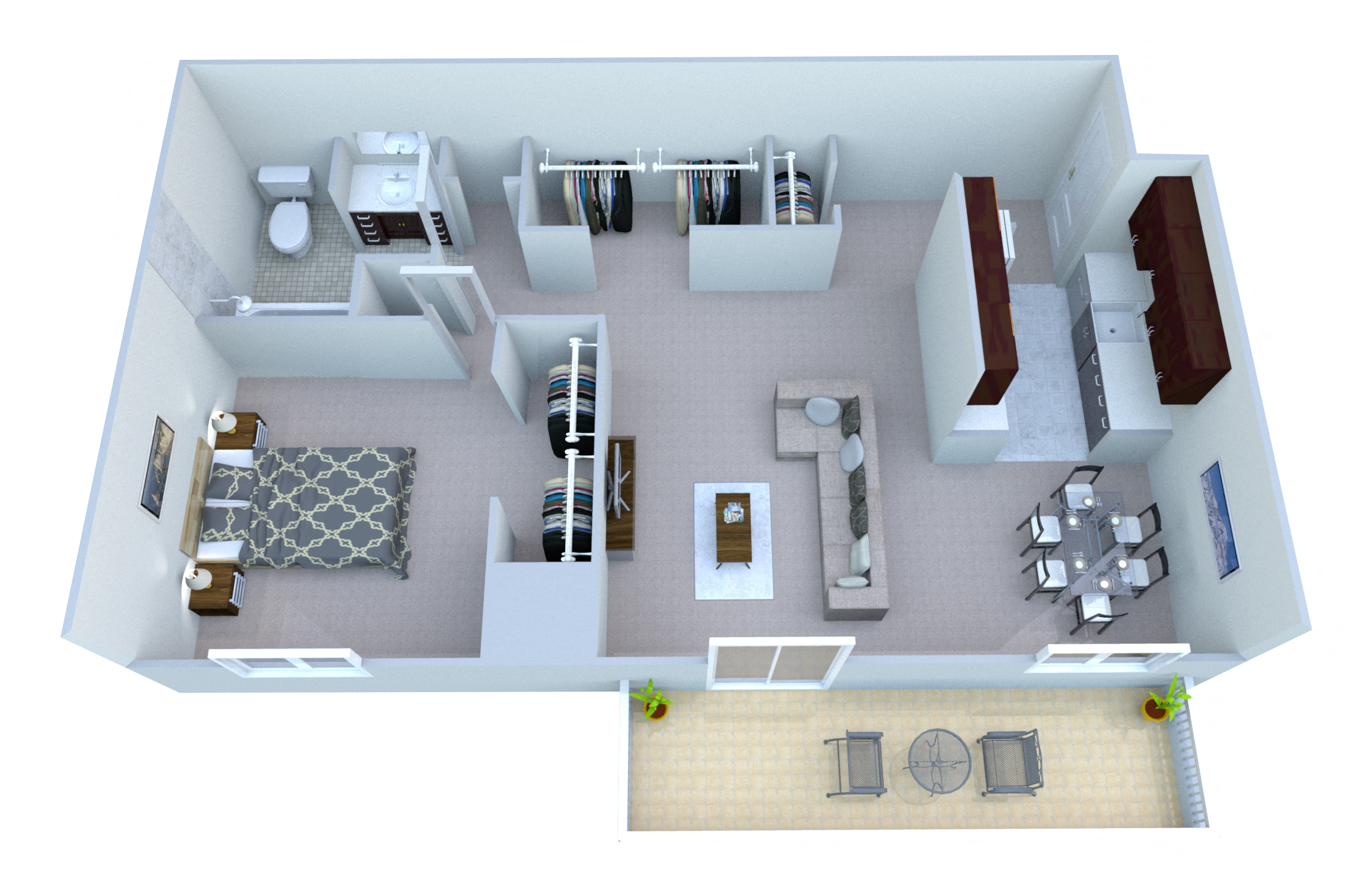 Floor plan for 1 bed, 1 bath, 850 sqft