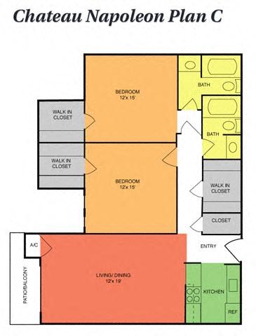 Floor plan for 2 beds, 2 baths, 1095 sqft