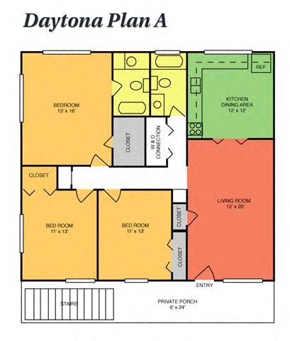 Floor plan for 3 beds, 2 baths, 1238 sqft