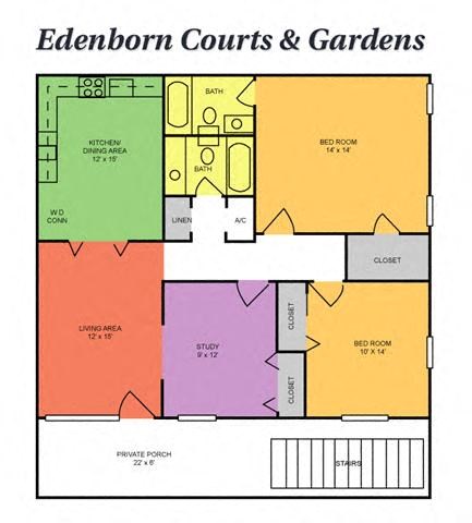 Floor plan for 2 beds, 2 baths, 1150 sqft