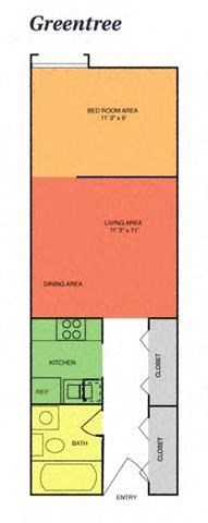 Floor plan for studio, 1 bath, 427 sqft