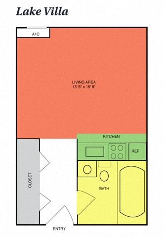 Floor plan for studio, 1 bath, 400 sqft