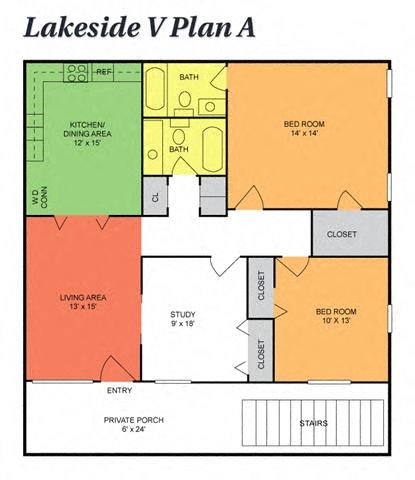 Floor plan for 2 beds, 2 baths, 1200 sqft