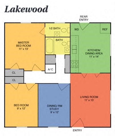 Floor plan for 2 beds, 1 bath, 900 sqft