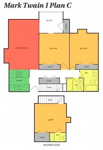 Floor plan for 2 beds, 2.5 baths, 1200 sqft
