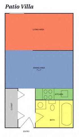 Floor plan for studio, 1 bath, 400 sqft