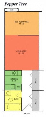 Floor plan for studio, 1 bath, 420 sqft