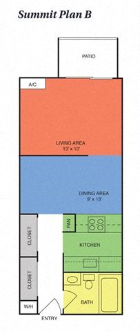 Floor plan for studio, 1 bath, 450 sqft