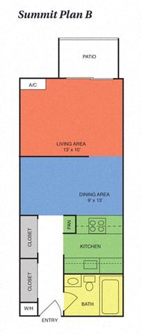 Floor plan for studio, 1 bath, 450 sqft