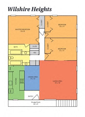 Floor plan for 3 beds, 2 baths, 1525 sqft