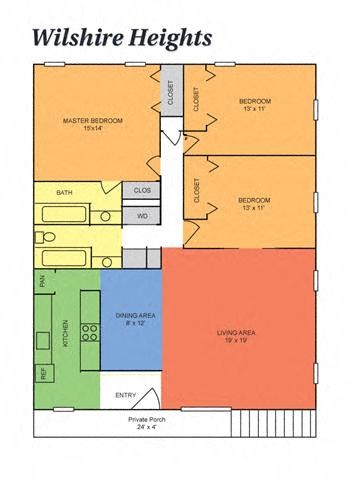 Floor plan for 3 beds, 2 baths, 1525 sqft