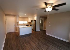 Livermore apartment for rent - Kitchen with island and living room area l Brairwood Apartments in Livermore, CA 