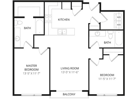 Floor plan for 2 beds, 2 baths, 993 sqft