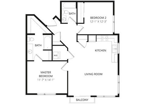 Floor plan for 2 beds, 2 baths, 1018 sqft