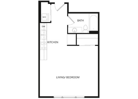 Floor plan for studio, 1 bath, 497 sqft