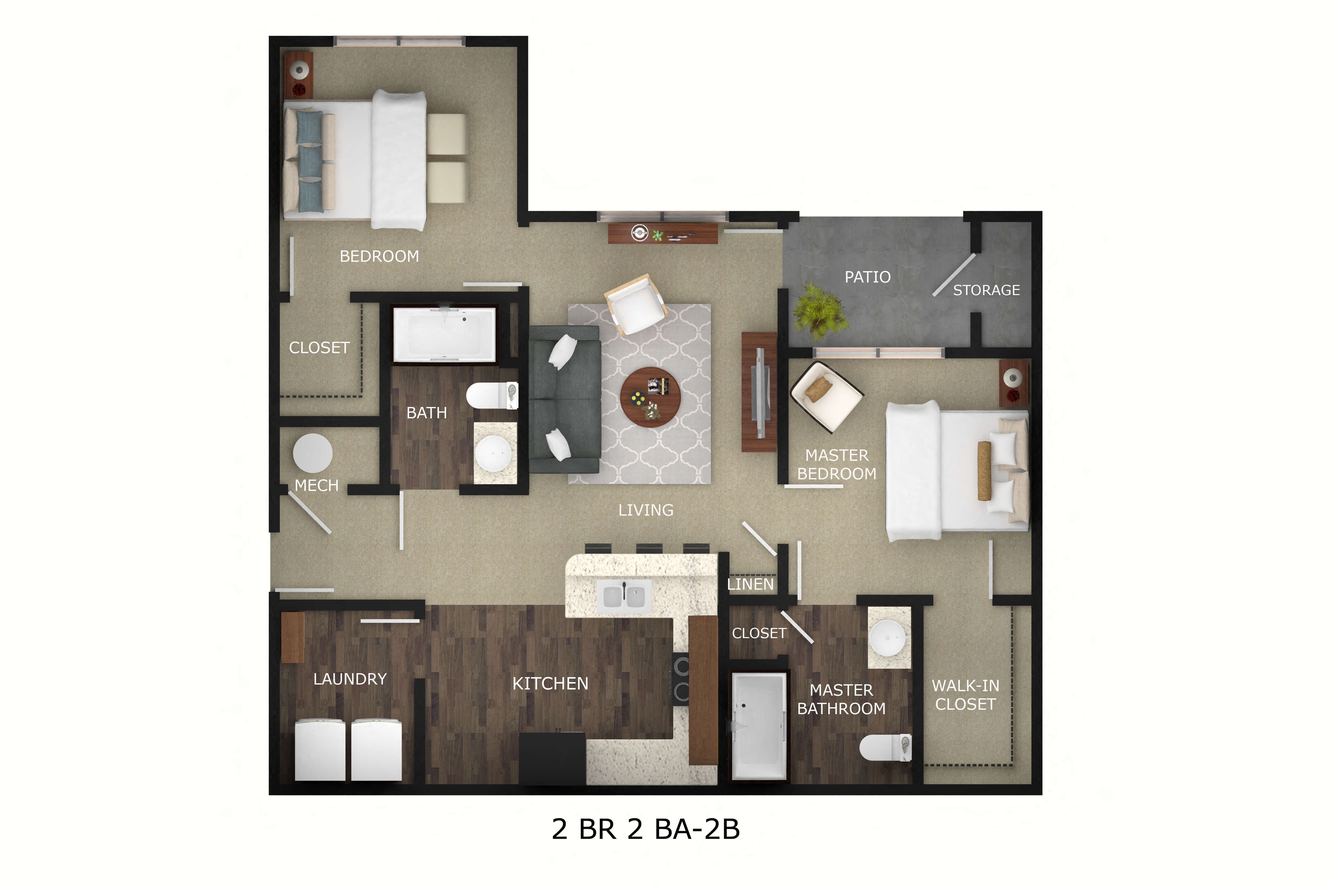 Floor plan for 2 beds, 2 baths, 964 sqft