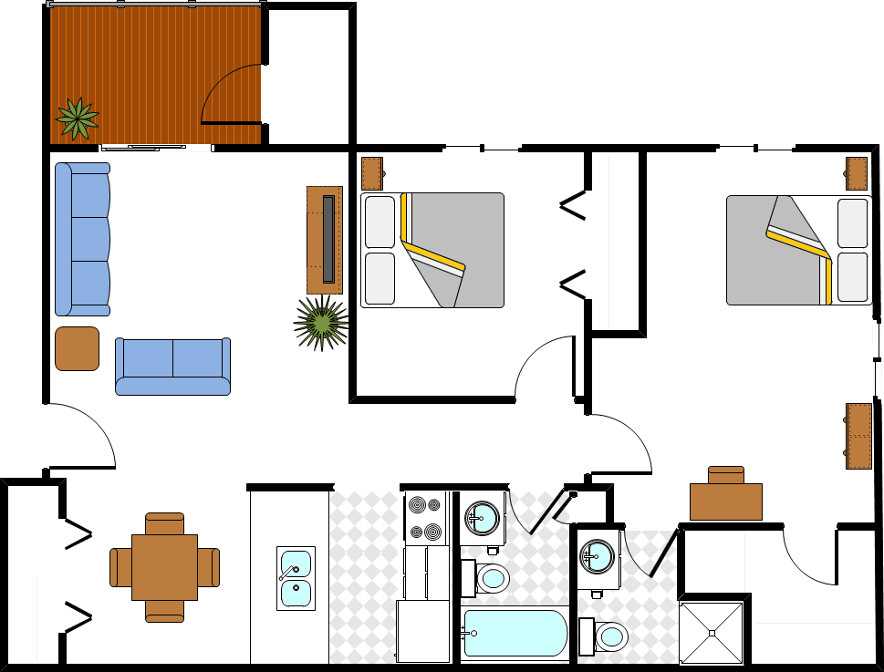 Floor plan for 2 beds, 2 baths, 928 sqft