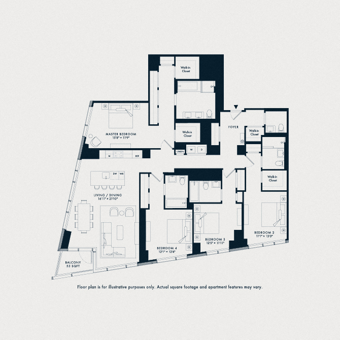 Floor plan for 4 beds, 4.5 baths, 2436 sqft