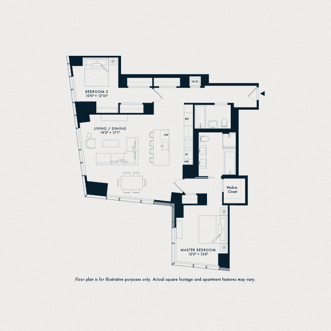 Floor plan for 2 beds, 2 baths, 1366 sqft