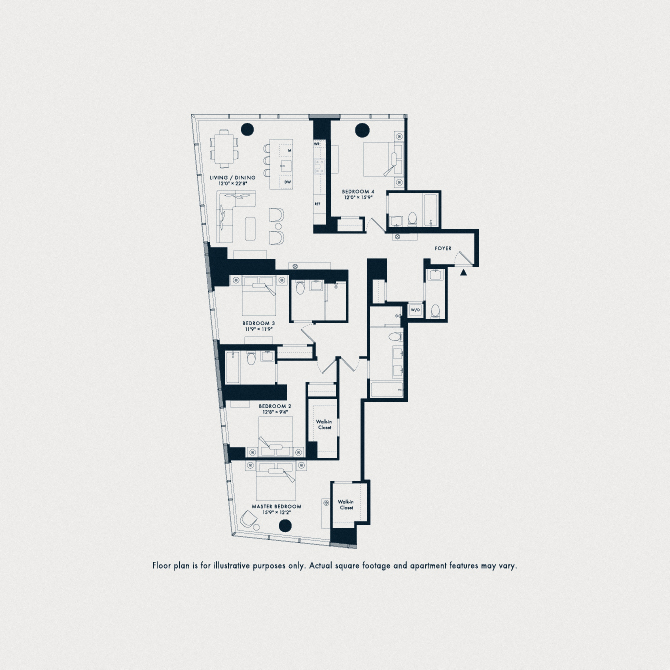 Floor plan for 4 beds, 4.5 baths, 2222 sqft