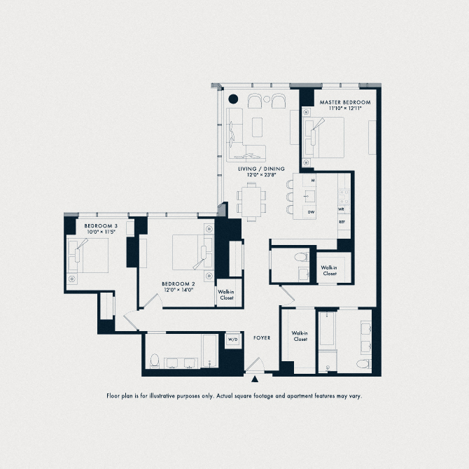 Floor plan for 3 beds, 2.5 baths, 1713 sqft