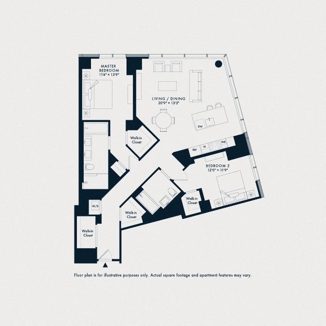 Floor plan for 2 beds, 2 baths, 1427 sqft