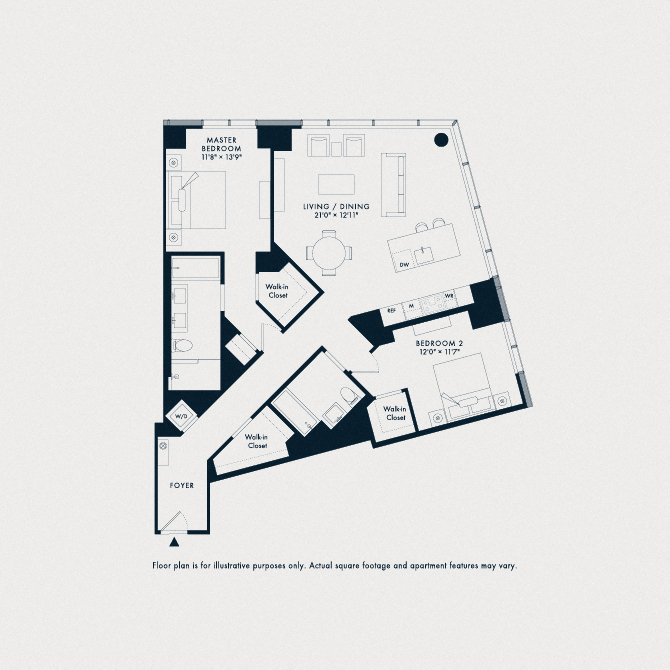 Floor plan for 2 beds, 2 baths, 1399 sqft