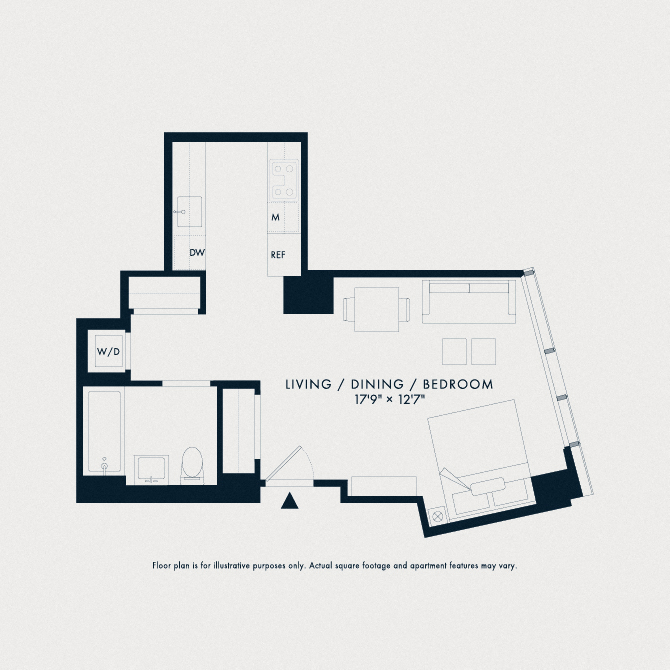 Floor plan for studio, 1 bath, 515 sqft