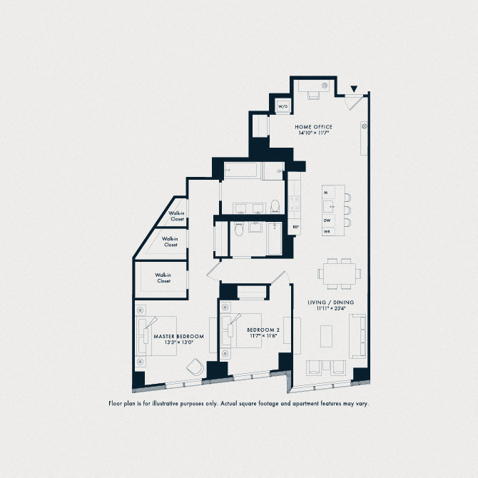 Floor plan for 2 beds, 2 baths, 1491 sqft