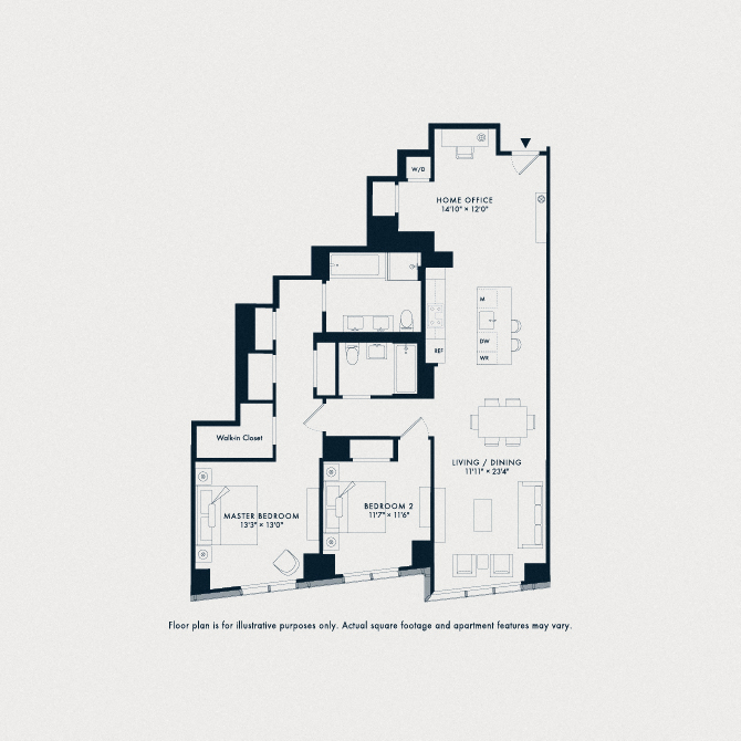 Floor plan for 2 beds, 2 baths, 1476 sqft