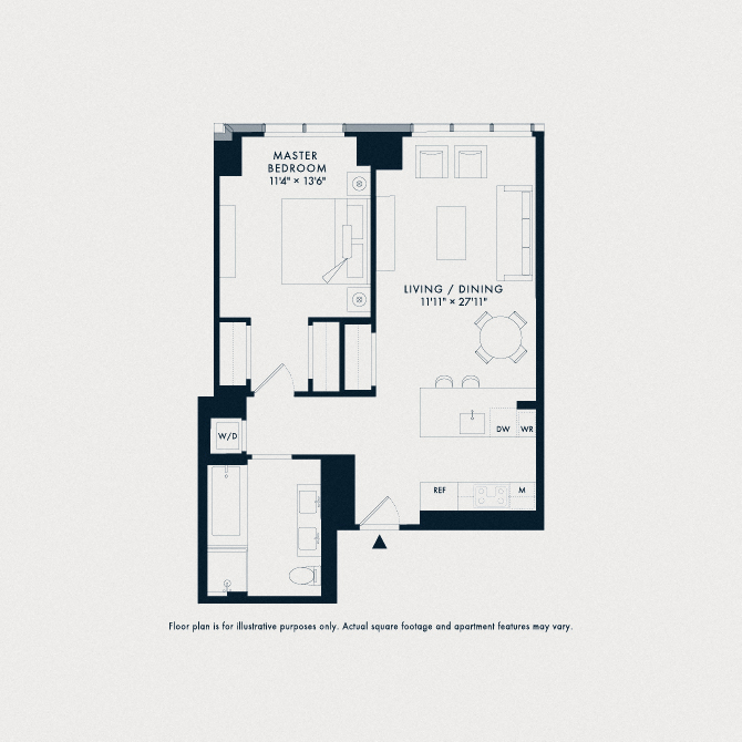 Floor plan for 1 bed, 1 bath, 794 sqft