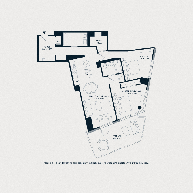 Floor plan for 2 beds, 2 baths, 1211 sqft