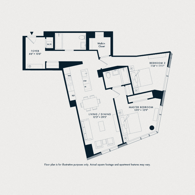 Floor plan for 2 beds, 2 baths, 1211 sqft