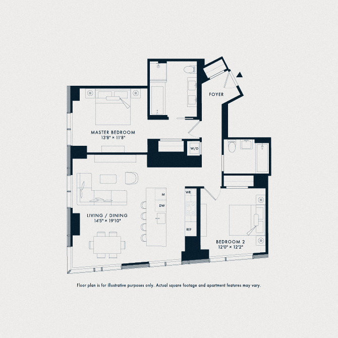 Floor plan for 2 beds, 2 baths, 1203 sqft