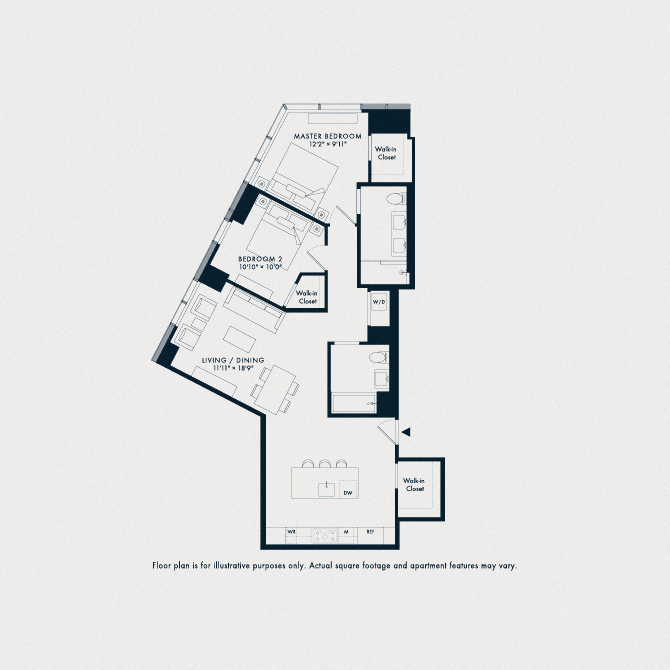 Floor plan for 2 beds, 2 baths, 1150 sqft