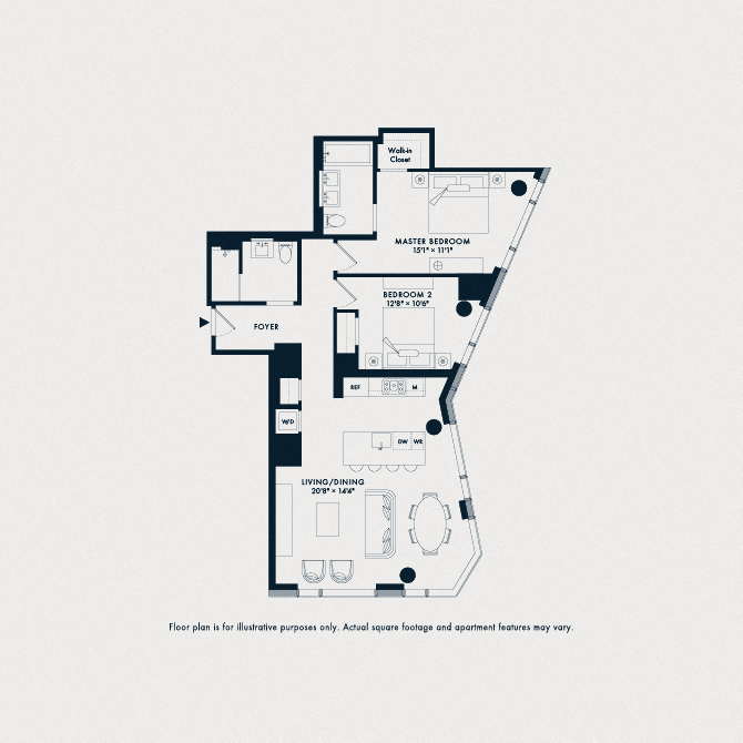 Floor plan for 2 beds, 2 baths, 1196 sqft