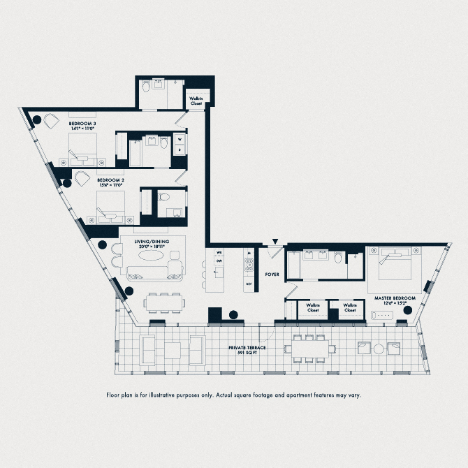 Floor plan for 3 beds, 3.5 baths, 1953 sqft
