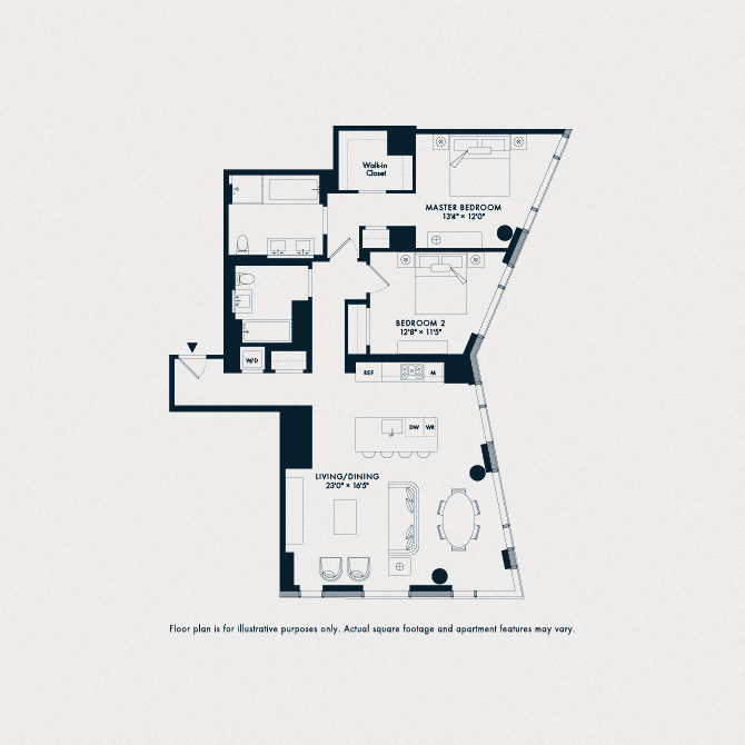 Floor plan for 2 beds, 2 baths, 1409 sqft