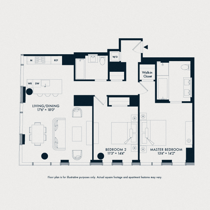 Floor plan for 2 beds, 2 baths, 1238 sqft