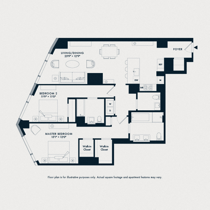 Floor plan for 2 beds, 2.5 baths, 1488 sqft