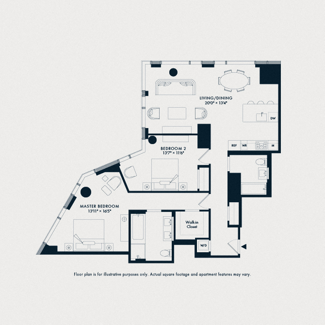 Floor plan for 2 beds, 2 baths, 1358 sqft