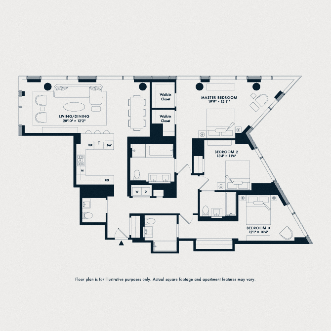 Floor plan for 3 beds, 3.5 baths, 1882 sqft